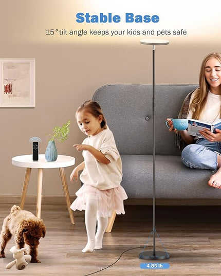 LED Floor Lamp, 3000LM 30W Super Bright Standing Lamp, 300W Equivalent Modern Torchiere Sky Lamp, 2700K-6500K Stepless Dimming with Remote & Touch Control, 69" Tall Lamp for Living Room Bedroom Office - LeafyLoom