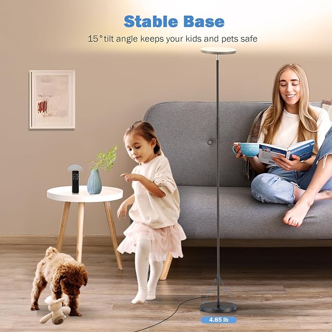 LED Floor Lamp, 3000LM 30W Super Bright Standing Lamp, 300W Equivalent Modern Torchiere Sky Lamp, 2700K-6500K Stepless Dimming with Remote & Touch Control, 69" Tall Lamp for Living Room Bedroom Office - LeafyLoom