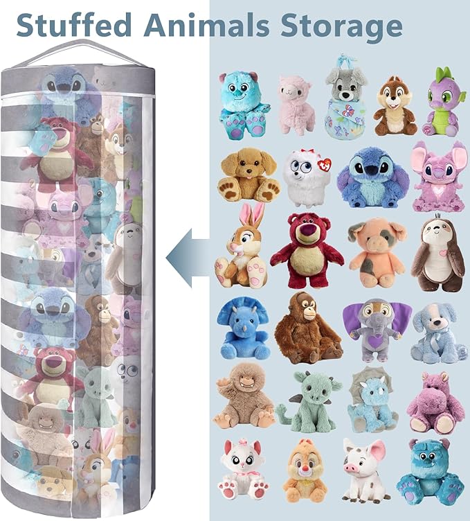 Stuffed Animal Storage Bean Bag Cover for Kids, Bean Bag Stuffed Animal Storage for Boys and Girls - Organize, Sit, Play, Box Help Promote Comfort - X-Large, Cylinder, Premium Cotton Canvas - LeafyLoom