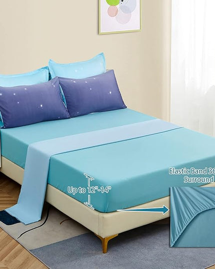 Girls Comforter Set Queen Size 7 Pieces Bed in A Bag Ombre Blue Purple Rainbow Bedding Set Collections for Teen Women (1 Comforter, 1 Flat Sheet, 1 Fitted Sheet, 2 Pillow shams, 2 Pillowcases) - LeafyLoom