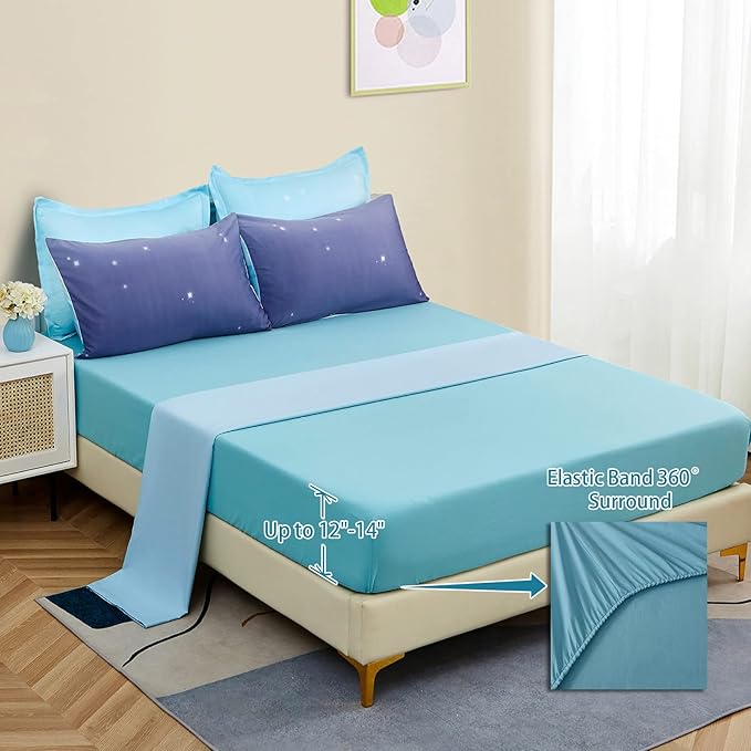 Dinjoy Girls Women Comforter Set King Size Ombre Blue Purple Rainbow Bedding Set 7 Pieces Bed in A Bag for Teen Adult (1 Comforter, 1 Flat Sheet, 1 Fitted Sheet, Pillow shams & Pillowcases) - LeafyLoom