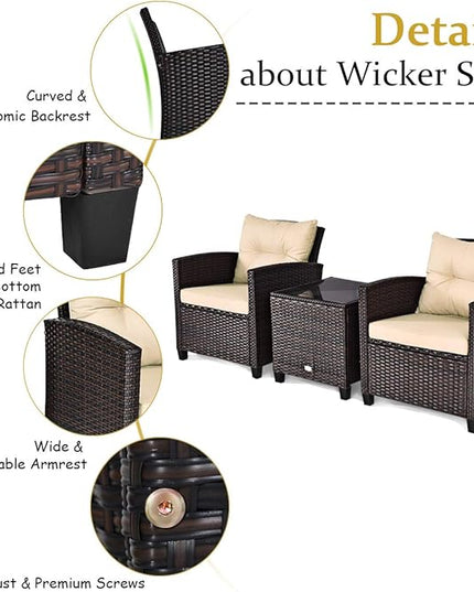 3 PCS Patio Furniture Set, Onesize, Beige - LeafyLoom