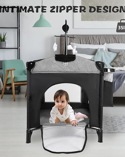 Kinder King 4 in 1 Portable Nursery Center, Foldable Baby Bedside Crib w/Bassinet, Infant Pack n Play Playard Toddler Large Playpen, Newborn Changing Table, Storage Basket, Side Zipper - LeafyLoom
