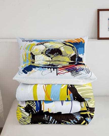 Erosebridal Boys Soccer Comforter Set Full Size Kids Football Bedding Set Sports Games Bedding Comforter Sets for Teen Girls Room Decor Colorful Hip Hop Graffiti Quilt Duvet Insert 2 Pillow Cases - LeafyLoom
