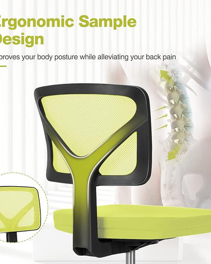 Home Office Chair Mesh Armless Computer Desk Chair Ergonomic Task Rolling Swivel Chair Adjustable Modern Chair with Lumbar Support, Green - LeafyLoom