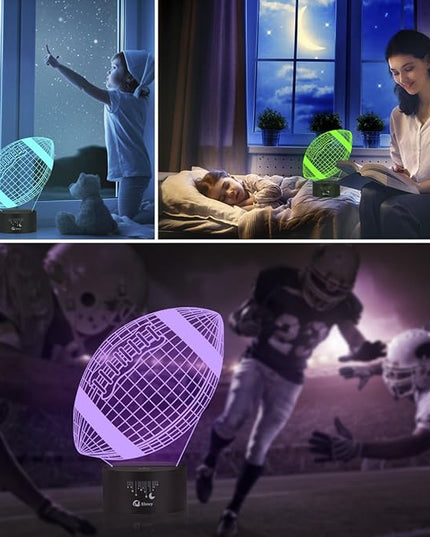 Elstey Football 3D Lamp Optical Illusion Night Light, 7 Color Changing Touch Switch Acrylic Flat & ABS Base & USB Cable Decoration Lamps for Christmas Gift - LeafyLoom