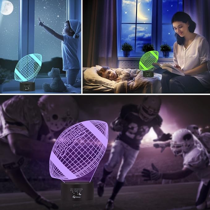 Elstey Football 3D Lamp Optical Illusion Night Light, 7 Color Changing Touch Switch Acrylic Flat & ABS Base & USB Cable Decoration Lamps for Christmas Gift - LeafyLoom