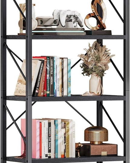 DWVO 5 Tier Bookshelf Black Bookcase, Storage Shelves Organizer Standing Shelf, Display Rack Book Shelves for Bedroom,Living Room,Office,Kitchen, Black - LeafyLoom