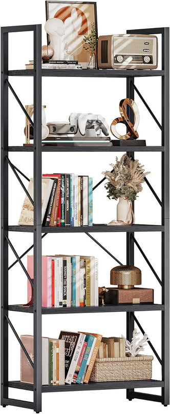 DWVO 5 Tier Bookshelf Black Bookcase, Storage Shelves Organizer Standing Shelf, Display Rack Book Shelves for Bedroom,Living Room,Office,Kitchen, Black - LeafyLoom