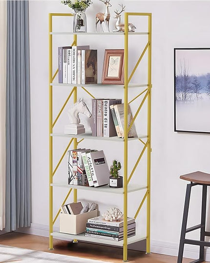5 Tiers Bookshelf Tall Bookcase Shelf Storage Organizer Industrial Open Shelving Wood Large Modern Bookshelf for Living Room/Bedroom/Home/Office, White - LeafyLoom