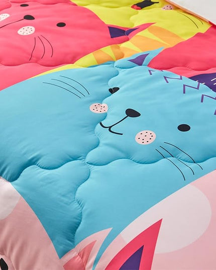 Wajade Kids Cute Cats Comforter Set Bed in A Bag Full Size 7 Piece Colorful Cartoon Pet Cats Bedding Set for Boys Girls (1 Comforter, 1 Flat Sheet, 1 Fitted Sheet, 2 Pillowcase and 2 Pillow Sham) - LeafyLoom