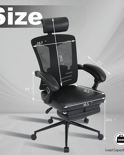 Vonesse Ergonomic Office Chair with Headrest Computer Mesh Office Chair with Footrest Big and Tall Office Chair Adjustable Swivel Rolling High Back Reclining Home Office Desk Chair Black - LeafyLoom