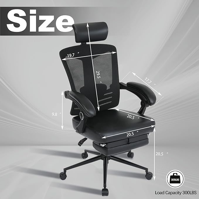 Vonesse Ergonomic Office Chair with Headrest Computer Mesh Office Chair with Footrest Big and Tall Office Chair Adjustable Swivel Rolling High Back Reclining Home Office Desk Chair Black - LeafyLoom