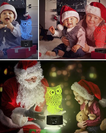 Elstey Owl 3D Illusion Lamp, 7 Color Changing Touch Table Desk LED Night Light Great Kids Gifts Home Decoration - LeafyLoom