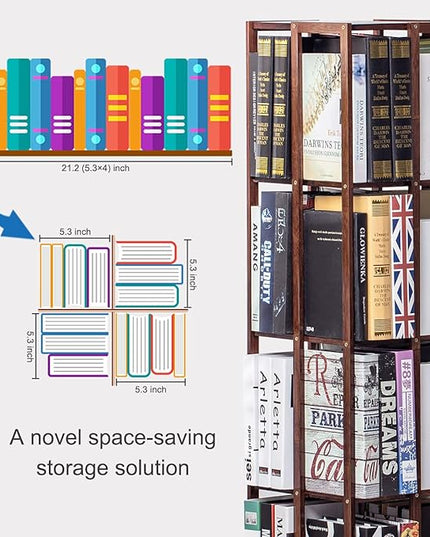 COPREE 5 Tier Rolling Bookcase, Bamboo 360 Rotating Bookshelf, Freestanding Storage Organizer Holder Book Rack with Wheels for Bedroom, Living Room Home and Office - LeafyLoom