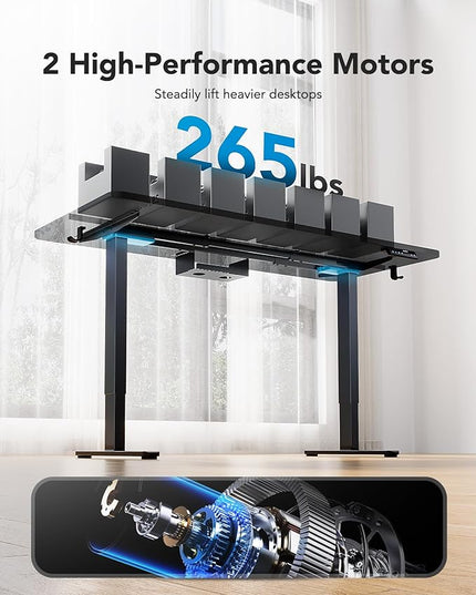HUANUO 265 lbs Dual Motor Electric Standing Desk Frame, Thick T-Shaped Desk Legs Made of Automotive-Grade Steel, for Max 90″ x 31.5″ Desktop, Height Adjustable Desk Frame for Home Office, Frame Only - LeafyLoom