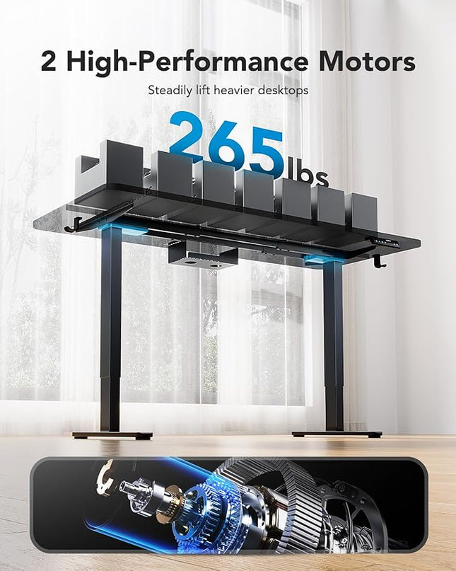 HUANUO 265 lbs Dual Motor Electric Standing Desk Frame, Thick T-Shaped Desk Legs Made of Automotive-Grade Steel, for Max 90″ x 31.5″ Desktop, Height Adjustable Desk Frame for Home Office, Frame Only - LeafyLoom