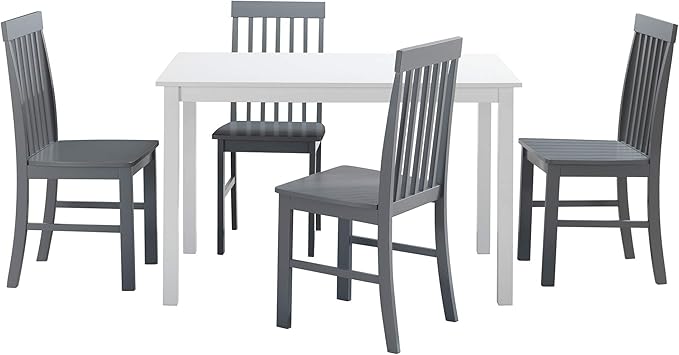 Walker Edison 4 Person Modern Farmhouse Wood Small Dining Table Dining Room Kitchen Table Set 4 Chairs Set, 48 Inch, White and Grey - LeafyLoom