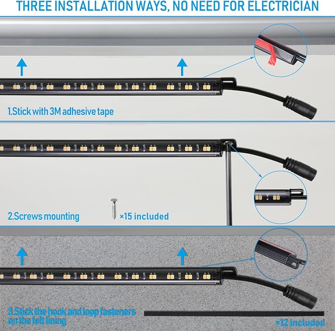 TORCHSTAR LED Safe Lighting Kit 5CCT, Dimmable (6) 12 Inch Linkable Light Bars, 3000K/3500K/4000K/4500K/5000K Selectable, 900LM Safe Light Kit for Under Cabinet Gun Safe Closet, UL Power Adapter TORCHSTAR