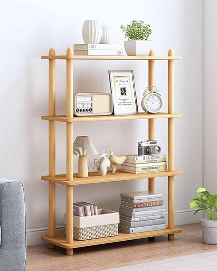 IOTXY 4-Tier Wooden Shelf Bookcase - Modern Open Bookshelf, Free Standing Storage Rack, Multifunctional Display Stand for Home and Office, Oak, Rectangle - LeafyLoom