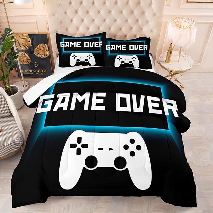 Game Console Comforter Set Twin Size for Boys Girls Kids 3D Gaming Lightweight Microfiber Quilts Gamer Video Bedding Sets Game Room Decor (Color 4,King) - LeafyLoom