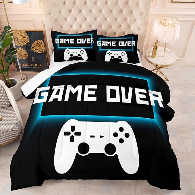 Game Console Comforter Set Twin Size for Boys Girls Kids 3D Gaming Lightweight Microfiber Quilts Gamer Video Bedding Sets Game Room Decor (Color 4,Twin) - LeafyLoom