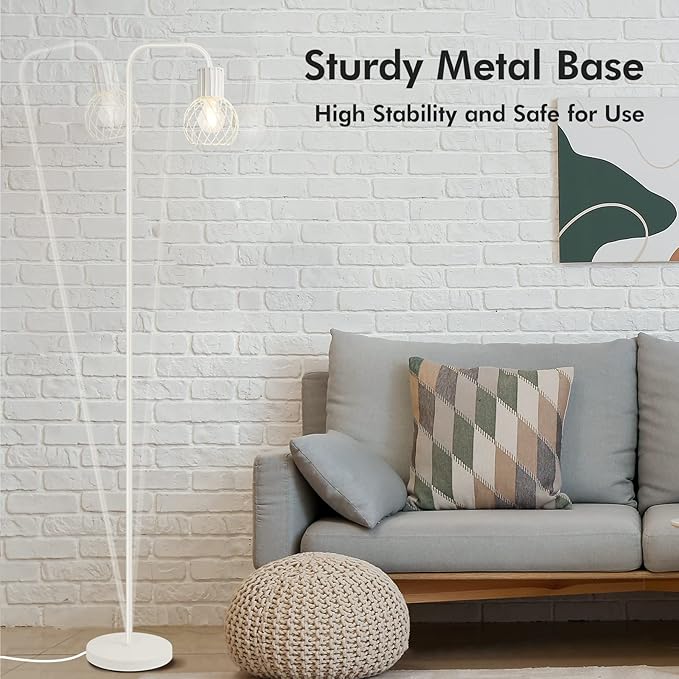 Industrial Floor Lamp, White Standing Lamp Modern with 6W LED Bulb, Foot Switch, Metal Tall Floor Lamps for Living Room, Bedroom, Office, Den, Vintage Stand Up Light, Minimalist Mid Century Pole Lamp - LeafyLoom