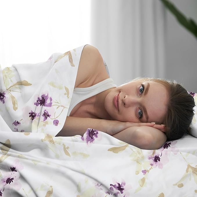Mellanni Extra Deep Twin Sheets - 3 PC Iconic Collection Bedding Sheets & Pillowcases - Hotel Luxury, Ultra Soft, Cooling Bed Sheets - Extra Deep Pocket up to 21 inch (Twin, Madison Purple) - LeafyLoom