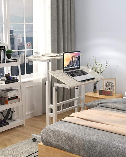 sogesfurniture Mobile Standing Desk Laptop Workstation on Wheels, Adjustable Computer Desk for Standing or Sitting, Maple 101-MP - LeafyLoom