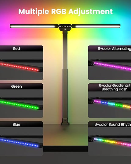 Upgraded LED Desk Lamp for Home Office with RGB, Rotatable Computer Desk Light with Remote, Eye Caring Table Lamp with Clamp for Study, Dimmable Dual Head Desk Lighting for Monitor PC, 22W - LeafyLoom