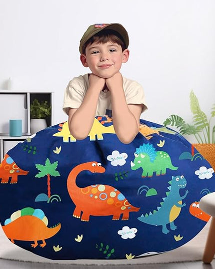 Stuffed Animal Storage Bean Bag Chairs(No Filler) Toy Organizer Bags Chair Cover for Kids Cotton Canvas Beanbag with Zipper Organizing Keep Room your Plush Toys and More Organized - LeafyLoom