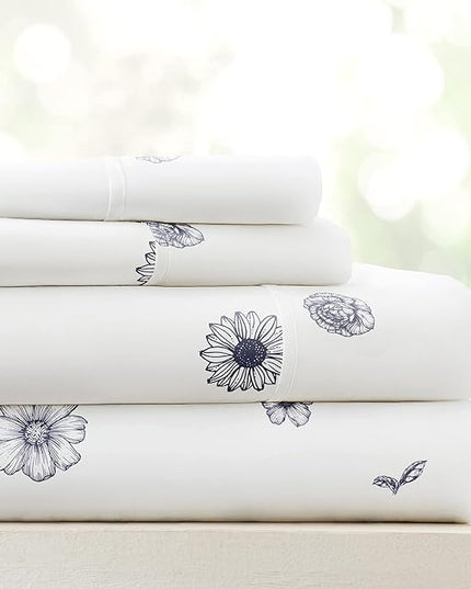 Linen Market 3 Piece Twin Bedding Sheet Set (Navy Blue Flowers) - Sleep Better Than Ever with These Ultra-Soft & Cooling Bed Sheets for Your Twin Size Bed - Deep Pocket Fits 16" Mattress - LeafyLoom