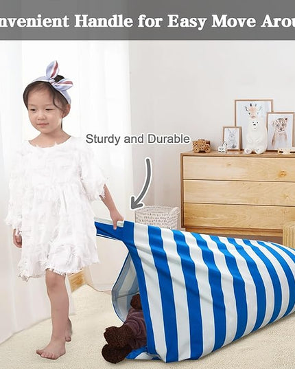 Jorbest Bean Bag Stuffed Animal Storage, Luxury Velvet Bean Bag Covers Only without Filling, Stuffed Animal Bean Bag Storage, Bean Bag Chair for Adults and Kids, (Stripe White Blue, 200L/52 Gal) - LeafyLoom