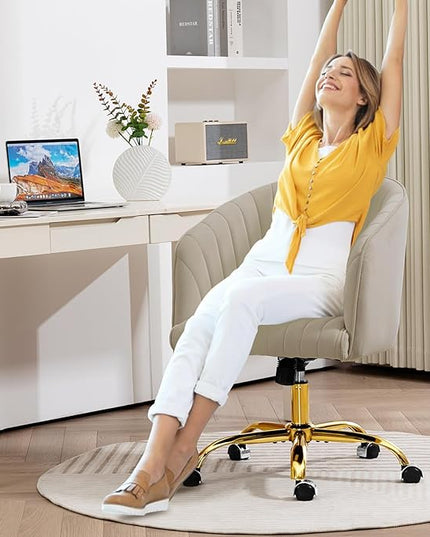 Home Office Desk Chair, Swivel Velvet Office Chair with Arms, Modern Computer Desk Chairs with Wheels, Comfy Wide Armchair for Living Room, Bedroom, Study, Vanity Room, Tan - LeafyLoom