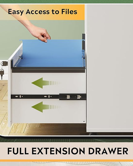 DEVAISE File Cabinet with Charging Station, 1-Drawer Lateral File Cabinets with lock for home office, Wooden Rolling Printer Stand with Shelves, White - LeafyLoom