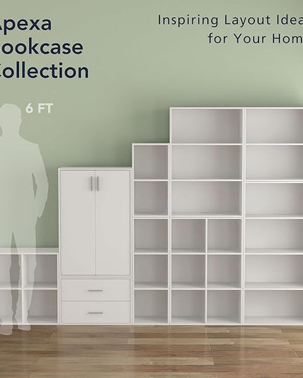 Apexa 6 Cube Storage Organizer Shelves, Stackable Wood Bookcase Fits Cubby Bins for Organization, Dorm Teen Room Decor & Home Office, White - LeafyLoom