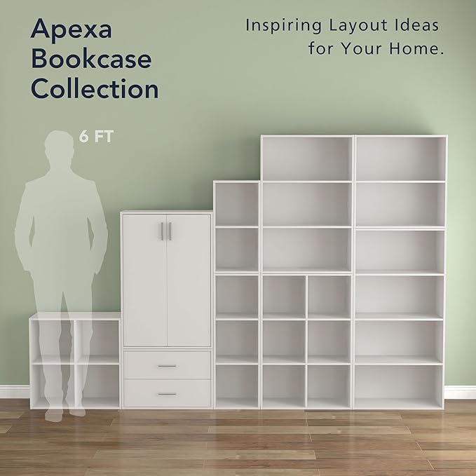 Apexa 6 Cube Storage Organizer Shelves, Stackable Wood Bookcase Fits Cubby Bins for Organization, Dorm Teen Room Decor & Home Office, White - LeafyLoom