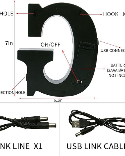 LED Marquee Letter Lights-DIY Marquee Lights up Letter Signs, Dual DC Interface Upgrade Multi-Letter Connection, 26 Alphabet Signs for Wedding, Birthday, Party， Bar Decoration (G) - LeafyLoom