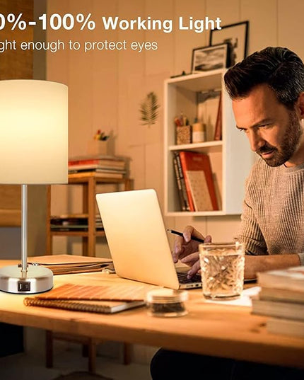 Bedside Touch Control Lamps for Bedroom Set of 2-3 Way Dimmable Table Lamp with USB A+C Charging Ports, Nightstand Lamp for Living Room Office, Bed Side Light with E26 LED Bulbs. - LeafyLoom