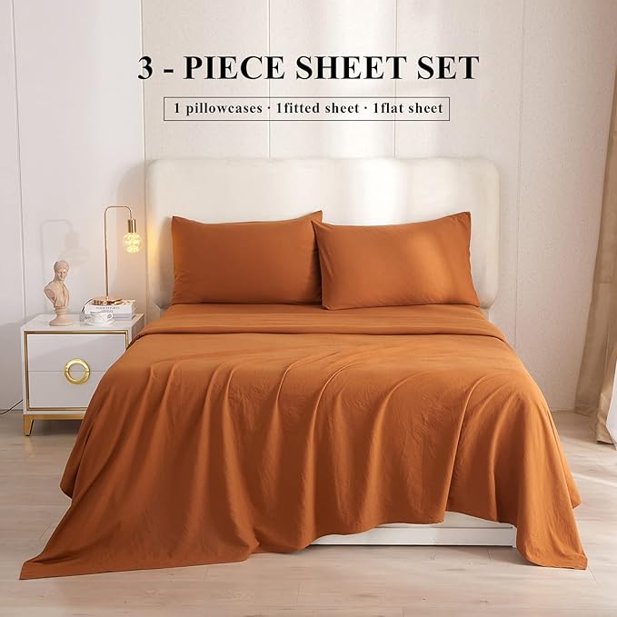 Pumpkin Twin XL Sheets Set 3 Piece Cooling Bedding Sheets Set - Breathable Bedding Sheets & Pillowcases Set - Easy Fit Deep Pockets 16 Inch,Twin XL Size Bed Sheets Pumpkin - LeafyLoom