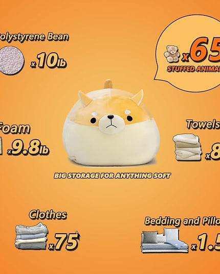 Stuffed Animal Storage Bean Bag Chair Cover for Kids Yellow Dog Shiba Inu Bean Bag Chair for Girls XX-Large Size Toy Organizer Cover Only Without Filling - LeafyLoom