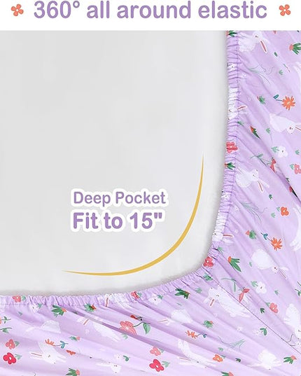 Mooreeke Bed in a Bag for Kids Girls Teens, 5 Pieces Twin Size Comforter Bed Set with Shams, Sheet Set, Rabbit Purple Super Soft Microfiber Kids Comforter Bedding Set - LeafyLoom