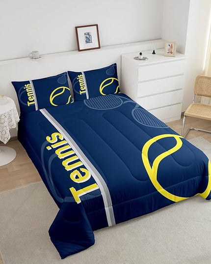 Feelyou Kids Tennis Comforter Set Twin Size Tennis Sports Bedding Set for Boys Girls Teens Bedroom Decor Tennis Gaming Comforter Blue Yellow Tennis Lovers Duvet Set with 1 Pillow Case - LeafyLoom