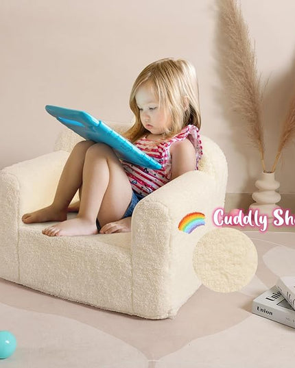 Kids Snuggly-Soft Sherpa Chair, Cuddly Toddler Foam Chair for Boys and Girls, Cream - LeafyLoom