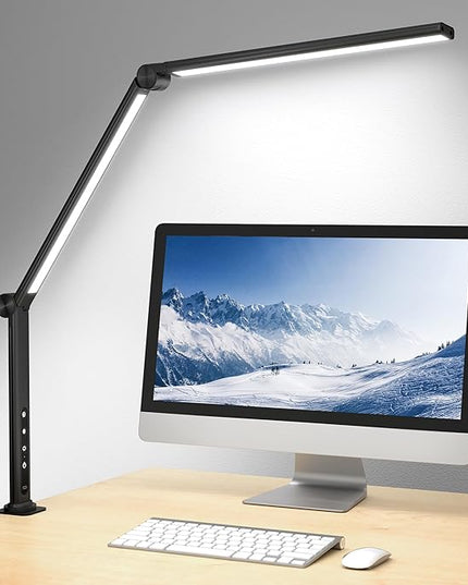 ShineTech LED Desk Lamp with Clamp, Architect Desk Lamp with Dual Light and Adjustable Swing Arm, 4 CCT Modes & 5 Brightness Levels Desk Light - LeafyLoom