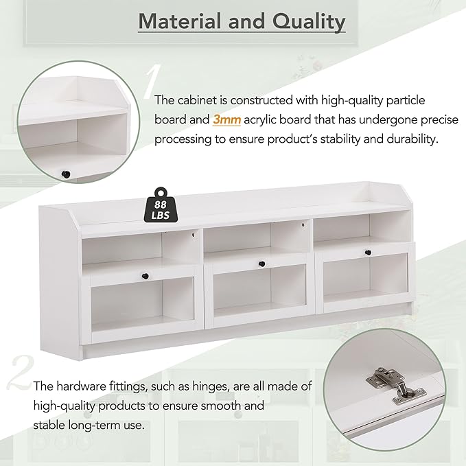 Merax Sleek & Modern Design TV Stand with Acrylic Board Door and Black Handles, Chic Elegant Media Console for Television Up to 65", Ample Storage Space Cabinet, 63.0 inch Length, White - LeafyLoom