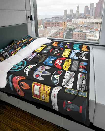 Sunnycitron Gaming Comforter Boys Bedding Sets Queen Comforter Sets Gamer Bedding Sets for Boys Gamer Bed Set Teen Boy Gamer Room Decor Gaming Comforter Set,1 Comforter 2 Pillowcases - LeafyLoom