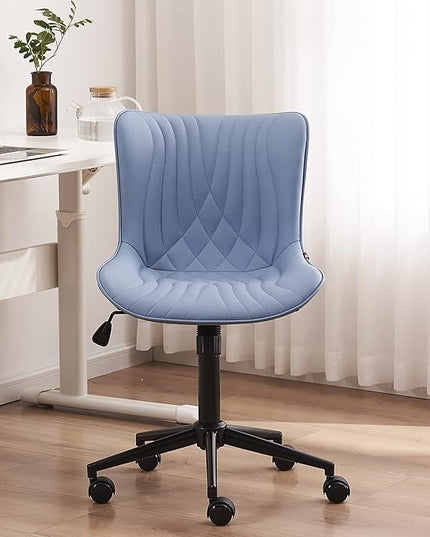 YOUNIKE Office Chair, Armless Desk Chair with Wheels, Aesthetic Home Office Computer Task Chairs, Modern Faux Leather Upholstered Vanity Chair, Adjustable Swivel Rocking Chair with Back, Blue - LeafyLoom