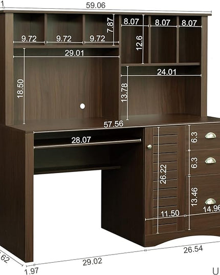 NicBex Laik-DW-00017-DX Desks, 59.06" W x 23.62" D x 57.68" H, Walnut - LeafyLoom