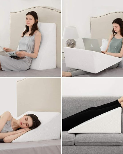 Bed Wedge Pillows Leg Elevation Reading Pillow & Back Support Wedge Pillow - for Back and Legs Support, Back Pain, Leg Pain, Pregnancy, Neck and Shoulder Joint Pain, Sleeping (White, 12" x 24" x 24") - LeafyLoom
